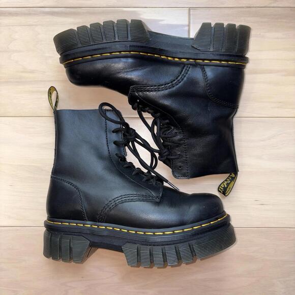 Dr Martens Audrick 8 Eye Platform Boots Black Leather Womens Size 8 Combat - Picture 2 of 8